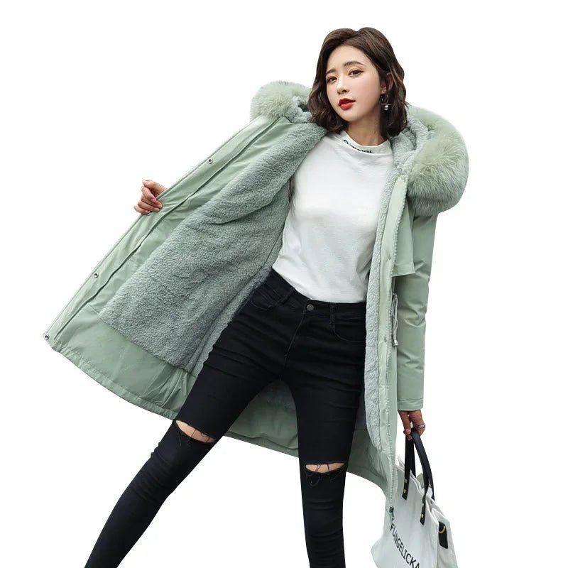 Winter Parka 2024 New Women Jacket Clothes Long Coat Wool Liner Hooded Jacket Fur Collar Thick Warm Snow Wear Fashion Parka - MAGUSTA BEAUTY