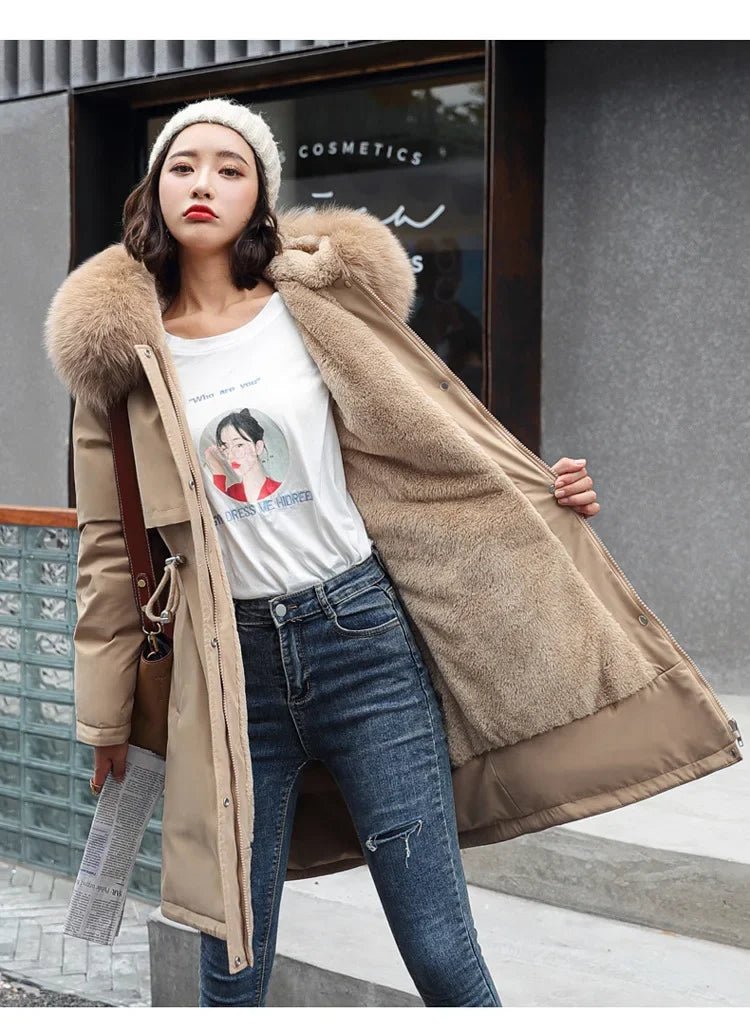 Winter Parka 2024 New Women Jacket Clothes Long Coat Wool Liner Hooded Jacket Fur Collar Thick Warm Snow Wear Fashion Parka - MAGUSTA BEAUTY