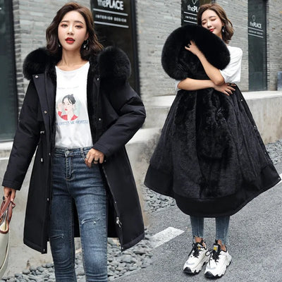 Winter Parka 2024 New Women Jacket Clothes Long Coat Wool Liner Hooded Jacket Fur Collar Thick Warm Snow Wear Fashion Parka - MAGUSTA BEAUTY