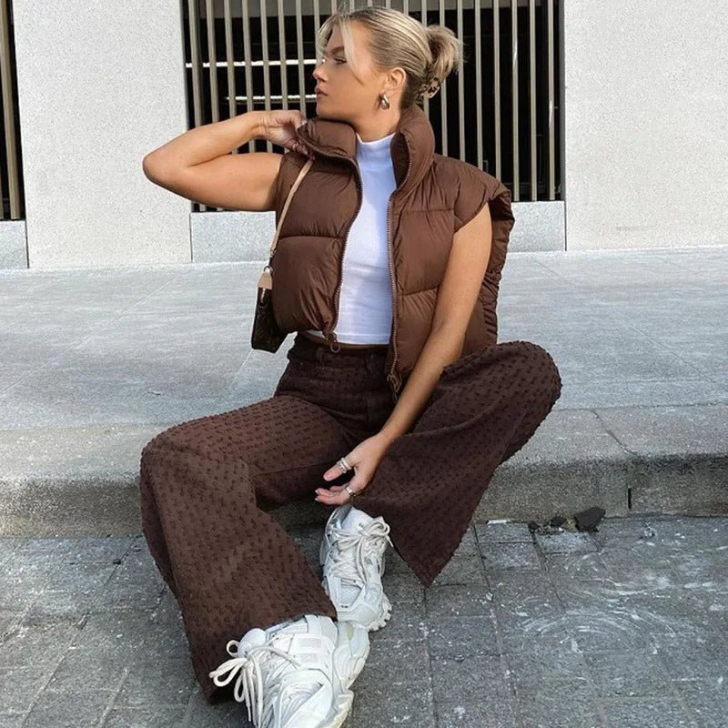 Winter Short Down Sleeveless Vest Women Warm Stand Collar Zipper Jacket Casual Fashion Quilted Cropped Coats Street Outerwears - MAGUSTA BEAUTY
