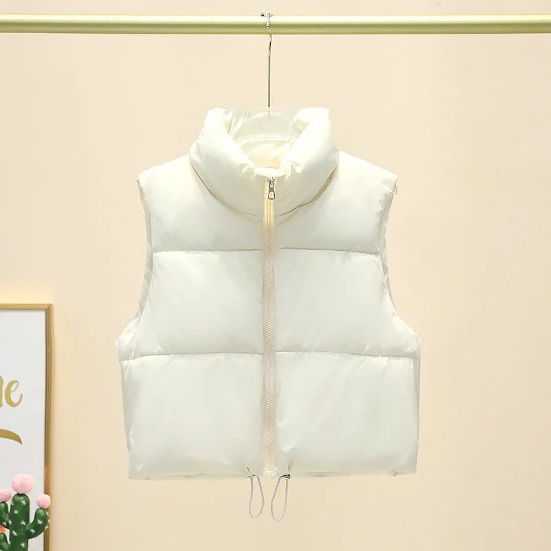 Winter Short Down Sleeveless Vest Women Warm Stand Collar Zipper Jacket Casual Fashion Quilted Cropped Coats Street Outerwears - MAGUSTA BEAUTY