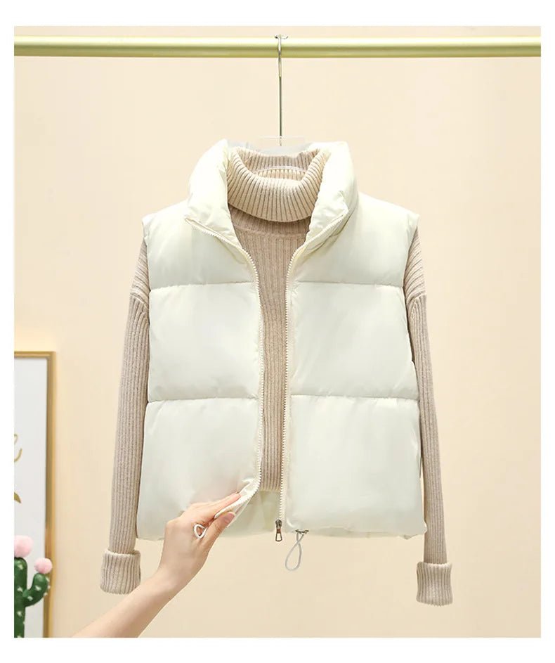 Winter Short Down Sleeveless Vest Women Warm Stand Collar Zipper Jacket Casual Fashion Quilted Cropped Coats Street Outerwears - MAGUSTA BEAUTY