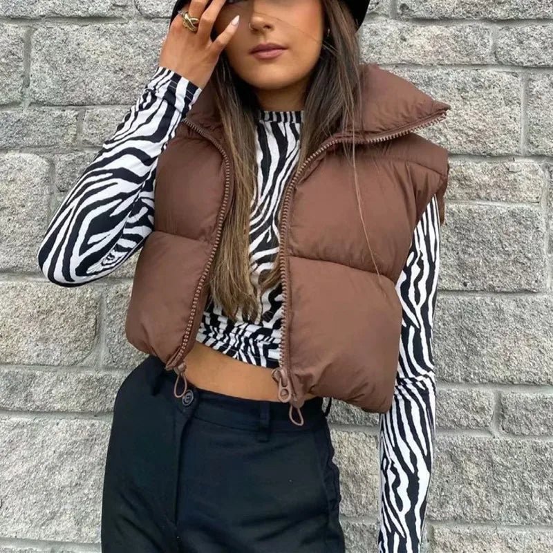 Winter Short Down Sleeveless Vest Women Warm Stand Collar Zipper Jacket Casual Fashion Quilted Cropped Coats Street Outerwears - MAGUSTA BEAUTY