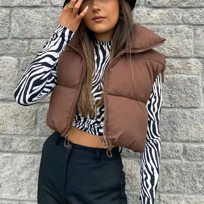 Winter Short Down Sleeveless Vest Women Warm Stand Collar Zipper Jacket Casual Fashion Quilted Cropped Coats Street Outerwears - MAGUSTA BEAUTY