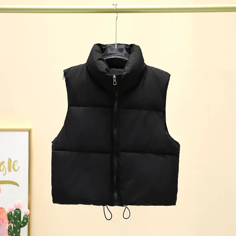 Winter Short Down Sleeveless Vest Women Warm Stand Collar Zipper Jacket Casual Fashion Quilted Cropped Coats Street Outerwears - MAGUSTA BEAUTY