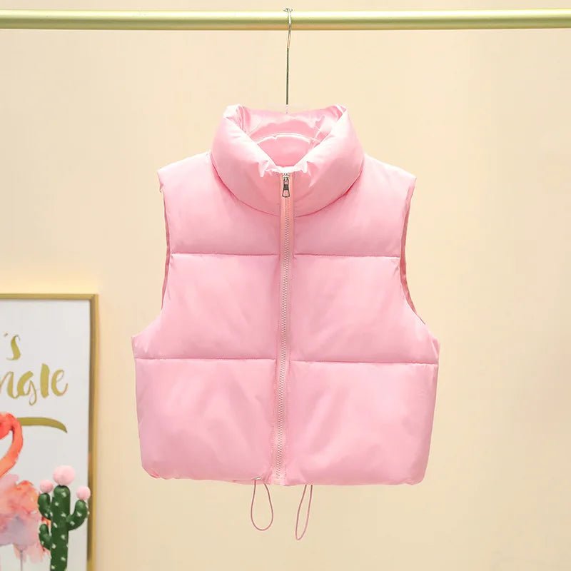 Winter Short Down Sleeveless Vest Women Warm Stand Collar Zipper Jacket Casual Fashion Quilted Cropped Coats Street Outerwears - MAGUSTA BEAUTY