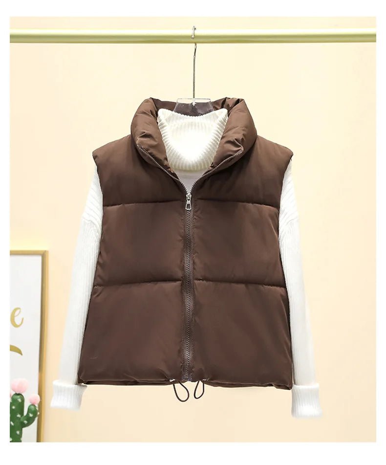Winter Short Down Sleeveless Vest Women Warm Stand Collar Zipper Jacket Casual Fashion Quilted Cropped Coats Street Outerwears - MAGUSTA BEAUTY