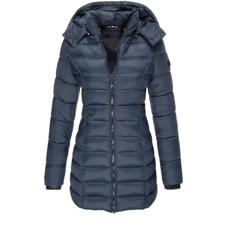 Winter Thicken Warm Women Parkas Solid Color Zippers Coats Long Sleeve Padded Puff Jacket Mid-Length Slim Female Hoodie Parkas - MAGUSTA BEAUTY