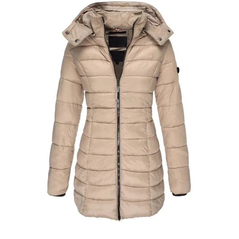 Winter Thicken Warm Women Parkas Solid Color Zippers Coats Long Sleeve Padded Puff Jacket Mid-Length Slim Female Hoodie Parkas - MAGUSTA BEAUTY