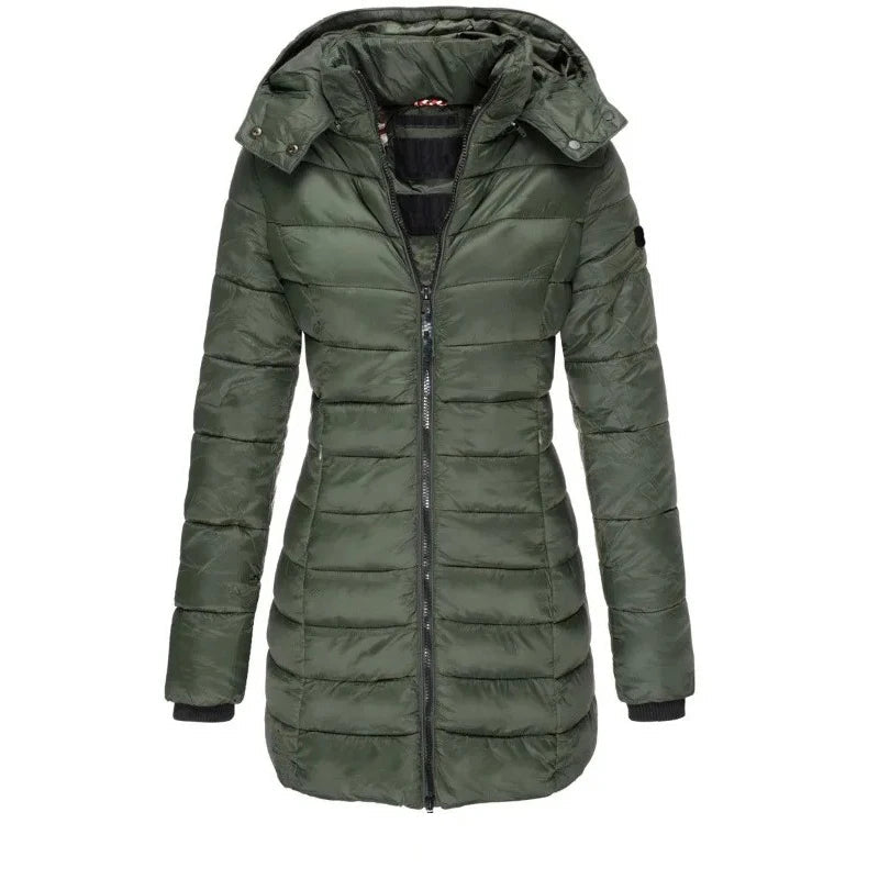 Winter Thicken Warm Women Parkas Solid Color Zippers Coats Long Sleeve Padded Puff Jacket Mid-Length Slim Female Hoodie Parkas - MAGUSTA BEAUTY