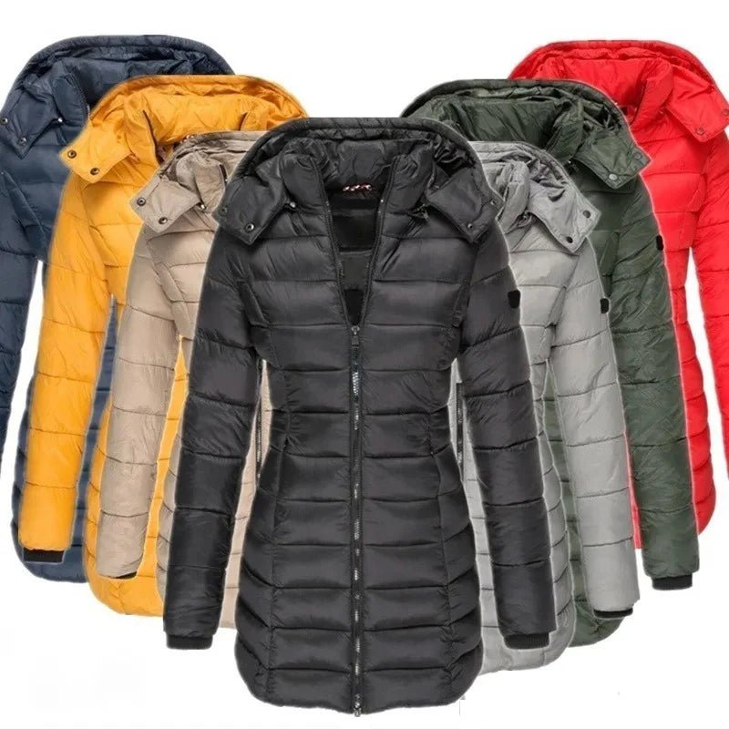 Winter Thicken Warm Women Parkas Solid Color Zippers Coats Long Sleeve Padded Puff Jacket Mid-Length Slim Female Hoodie Parkas - MAGUSTA BEAUTY
