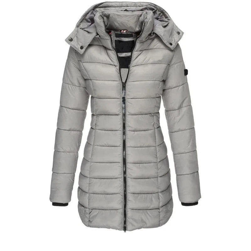 Winter Thicken Warm Women Parkas Solid Color Zippers Coats Long Sleeve Padded Puff Jacket Mid-Length Slim Female Hoodie Parkas - MAGUSTA BEAUTY