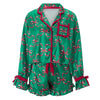 Women 2 Piece Christmas Pajamas Cute Bow Tie Long Sleeve Santa Claus Shirts Ruffles Boxer Shorts Satin Silk Xmas Pjs Sets - MAGUSTA BEAUTY