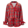 Women 2 Piece Christmas Pajamas Cute Bow Tie Long Sleeve Santa Claus Shirts Ruffles Boxer Shorts Satin Silk Xmas Pjs Sets - MAGUSTA BEAUTY