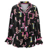 Women 2 Piece Christmas Pajamas Cute Bow Tie Long Sleeve Santa Claus Shirts Ruffles Boxer Shorts Satin Silk Xmas Pjs Sets - MAGUSTA BEAUTY