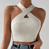 Women 2026 Summer Knit Cross Neck Crop Tops Sexy Slim Solid Backless Sleeveless Tank Tops Elastic Rib Design Underwear Camisoles - MAGUSTA BEAUTY