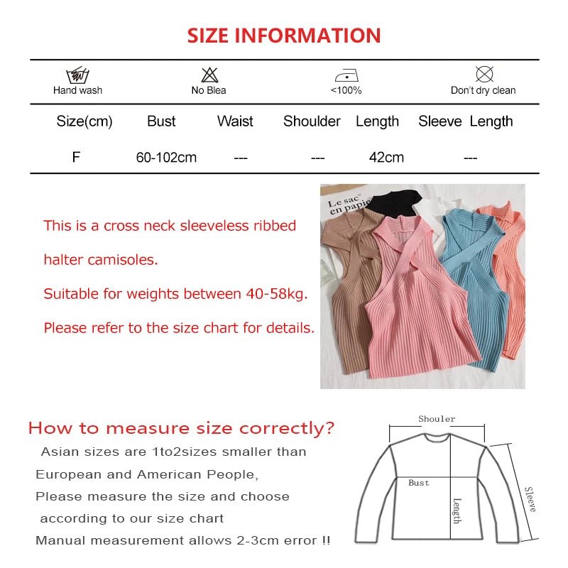 Women 2026 Summer Knit Cross Neck Crop Tops Sexy Slim Solid Backless Sleeveless Tank Tops Elastic Rib Design Underwear Camisoles - MAGUSTA BEAUTY