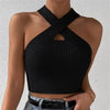 Women 2026 Summer Knit Cross Neck Crop Tops Sexy Slim Solid Backless Sleeveless Tank Tops Elastic Rib Design Underwear Camisoles - MAGUSTA BEAUTY