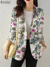 Women Autumn Blazer Retro Printed Coats Casual Long Sleeve Floral Outerwear ZANZEA Female Single Button Lapel Jackets Oversize - MAGUSTA BEAUTY