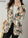 Women Autumn Blazer Retro Printed Coats Casual Long Sleeve Floral Outerwear ZANZEA Female Single Button Lapel Jackets Oversize - MAGUSTA BEAUTY