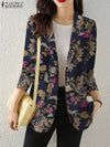 Women Autumn Blazer Retro Printed Coats Casual Long Sleeve Floral Outerwear ZANZEA Female Single Button Lapel Jackets Oversize - MAGUSTA BEAUTY
