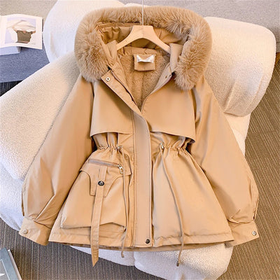 Women Autumn Winter Fashion Coats Korean Hooded Drawstring Padded Jackets Solid Female Casual Street Outfit Coat Zip Up Parkas - MAGUSTA BEAUTY