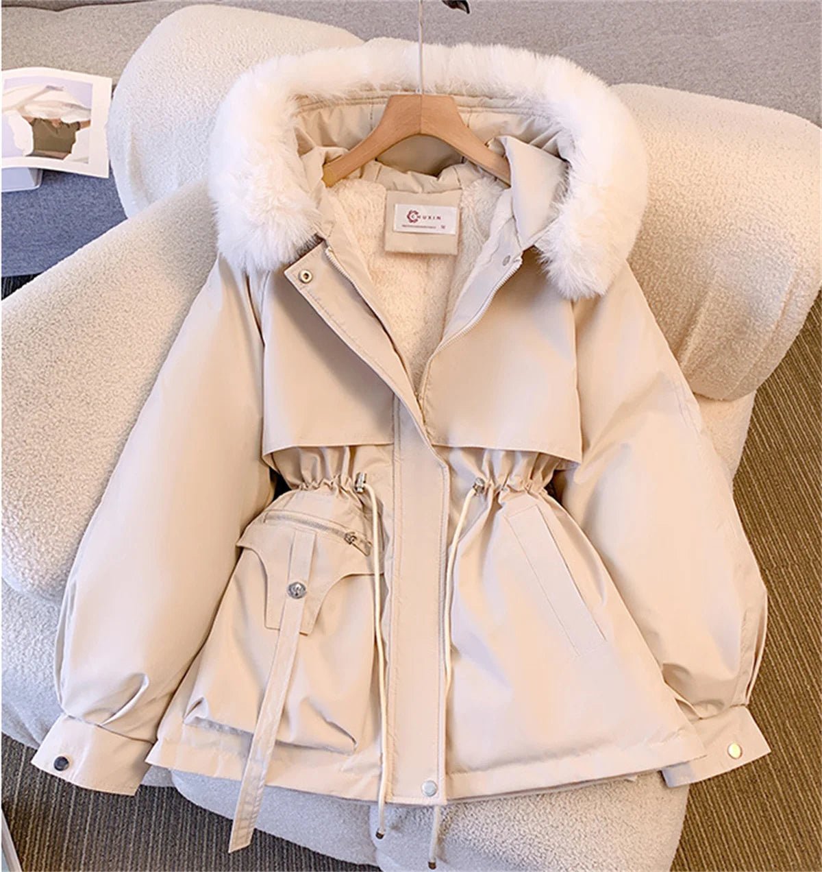 Women Autumn Winter Fashion Coats Korean Hooded Drawstring Padded Jackets Solid Female Casual Street Outfit Coat Zip Up Parkas - MAGUSTA BEAUTY