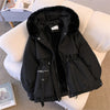 Women Autumn Winter Fashion Coats Korean Hooded Drawstring Padded Jackets Solid Female Casual Street Outfit Coat Zip Up Parkas - MAGUSTA BEAUTY