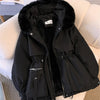 Women Autumn Winter Fashion Coats Korean Hooded Drawstring Padded Jackets Solid Female Casual Street Outfit Coat Zip Up Parkas - MAGUSTA BEAUTY