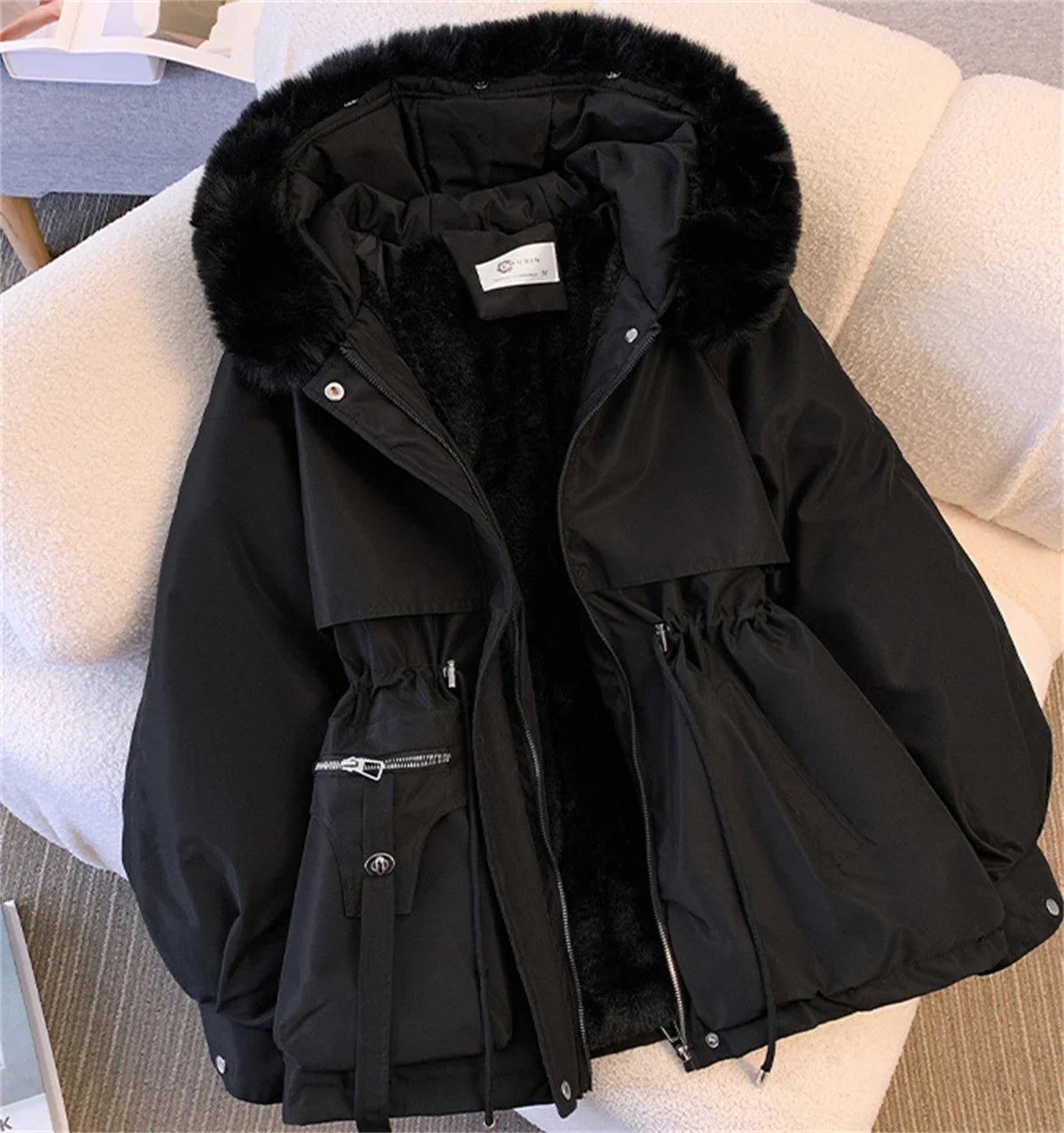 Women Autumn Winter Fashion Coats Korean Hooded Drawstring Padded Jackets Solid Female Casual Street Outfit Coat Zip Up Parkas - MAGUSTA BEAUTY