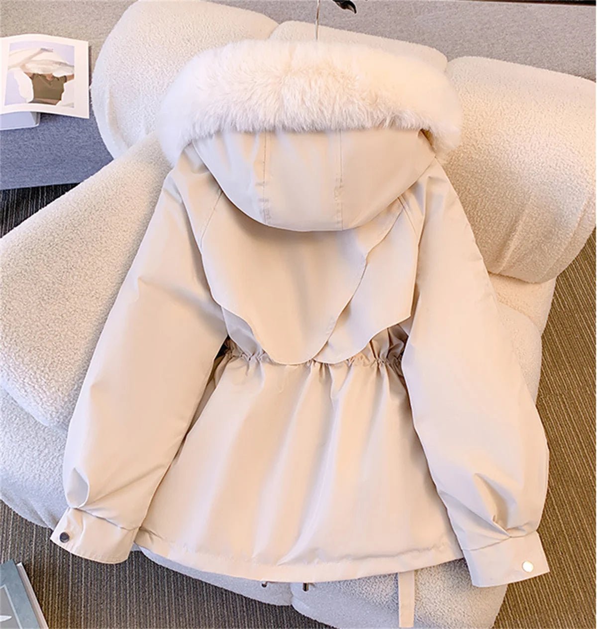 Women Autumn Winter Fashion Coats Korean Hooded Drawstring Padded Jackets Solid Female Casual Street Outfit Coat Zip Up Parkas - MAGUSTA BEAUTY