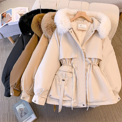 Women Autumn Winter Fashion Coats Korean Hooded Drawstring Padded Jackets Solid Female Casual Street Outfit Coat Zip Up Parkas - MAGUSTA BEAUTY