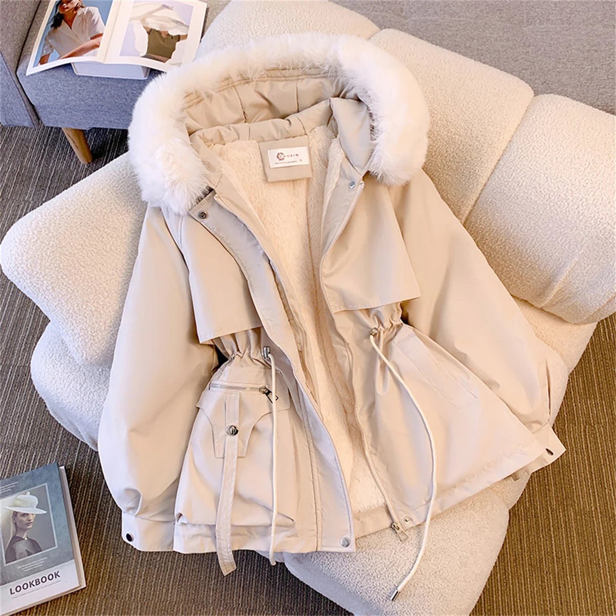 Women Autumn Winter Fashion Coats Korean Hooded Drawstring Padded Jackets Solid Female Casual Street Outfit Coat Zip Up Parkas - MAGUSTA BEAUTY
