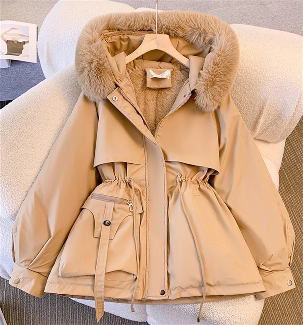 Women Autumn Winter Fashion Coats Korean Hooded Drawstring Padded Jackets Solid Female Casual Street Outfit Coat Zip Up Parkas - MAGUSTA BEAUTY