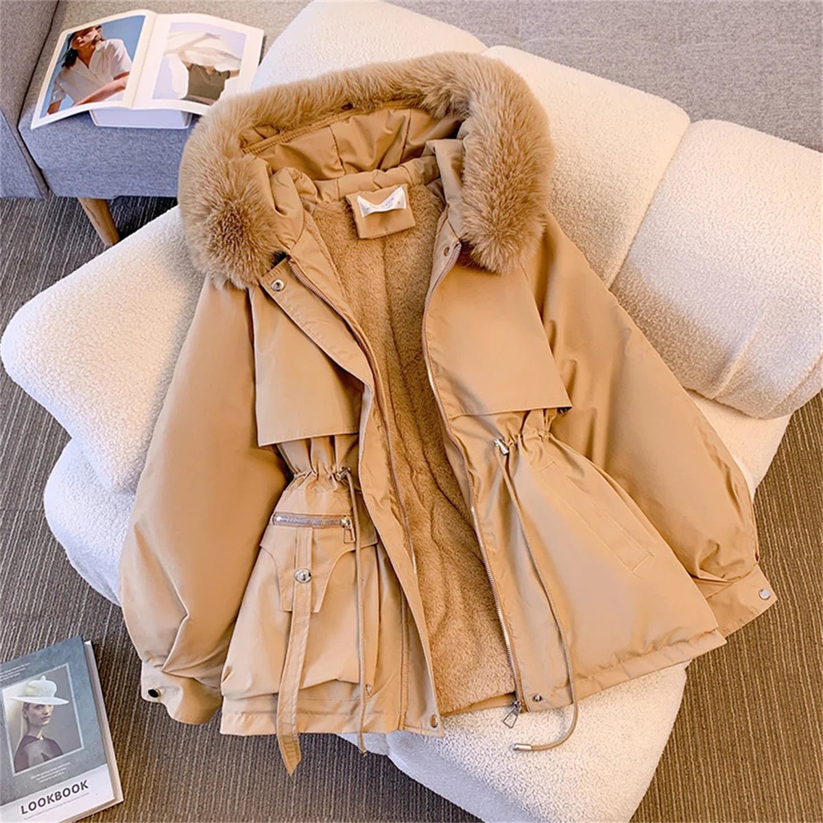Women Autumn Winter Fashion Coats Korean Hooded Drawstring Padded Jackets Solid Female Casual Street Outfit Coat Zip Up Parkas - MAGUSTA BEAUTY