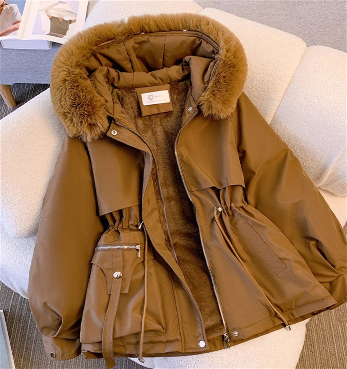 Women Autumn Winter Fashion Coats Korean Hooded Drawstring Padded Jackets Solid Female Casual Street Outfit Coat Zip Up Parkas - MAGUSTA BEAUTY