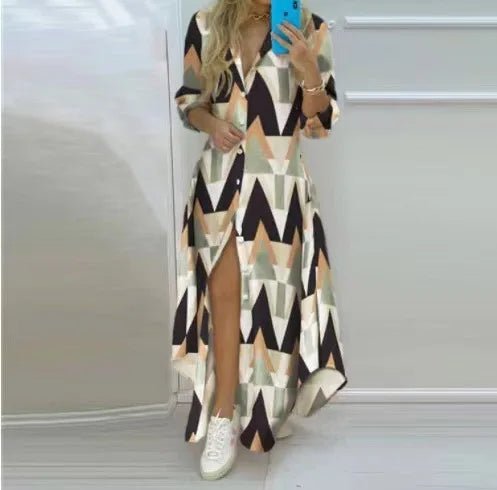 Women Boho Printed Long Shirts Dress Summer Turn-down Collar Long Sleeve Party Dress Female Casual Evening Maxi Dresses Vestidos - MAGUSTA BEAUTY