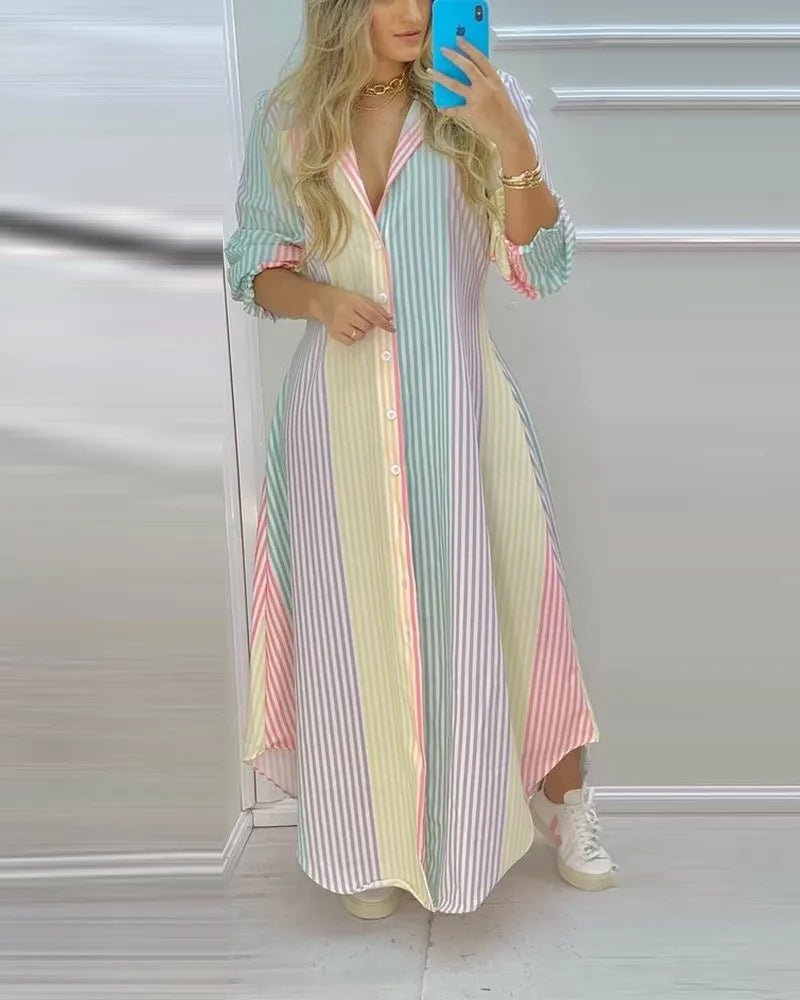 Women Boho Printed Long Shirts Dress Summer Turn-down Collar Long Sleeve Party Dress Female Casual Evening Maxi Dresses Vestidos - MAGUSTA BEAUTY