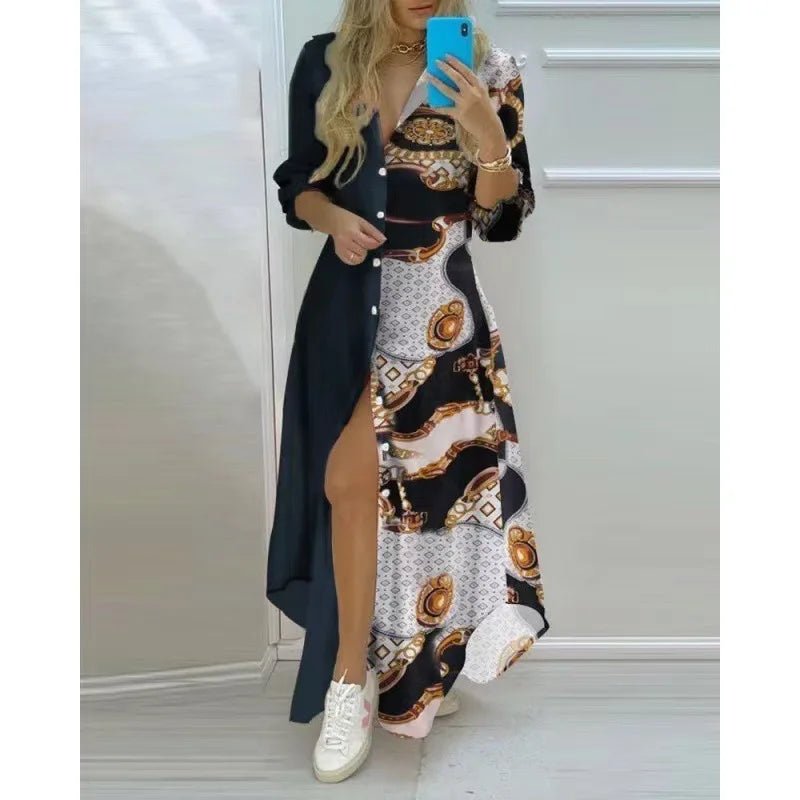 Women Boho Printed Long Shirts Dress Summer Turn-down Collar Long Sleeve Party Dress Female Casual Evening Maxi Dresses Vestidos - MAGUSTA BEAUTY