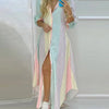 Women Boho Printed Long Shirts Dress Summer Turn-down Collar Long Sleeve Party Dress Female Casual Evening Maxi Dresses Vestidos - MAGUSTA BEAUTY