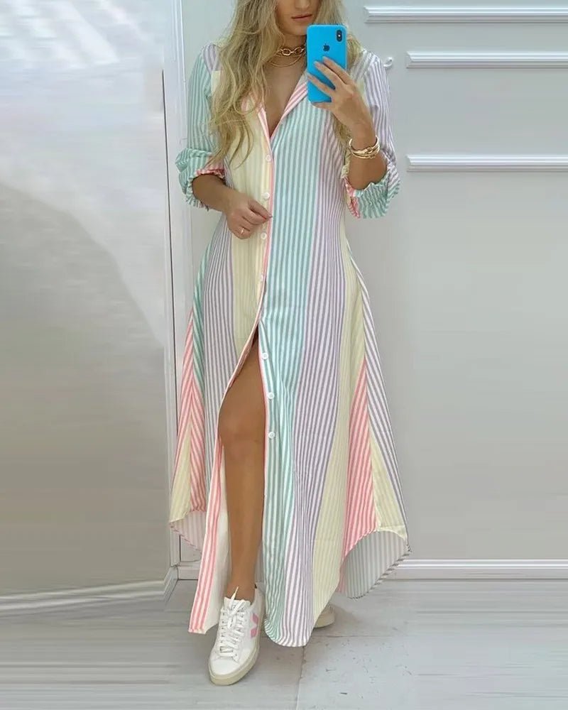 Women Boho Printed Long Shirts Dress Summer Turn-down Collar Long Sleeve Party Dress Female Casual Evening Maxi Dresses Vestidos - MAGUSTA BEAUTY