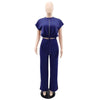 Women Casual Round Neck Drawstring Short Sleeve Top & High Waist Pants Set Summer Solid Two Piece Suit Sets Outfits Set Female - MAGUSTA BEAUTY