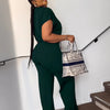 Women Casual Round Neck Drawstring Short Sleeve Top & High Waist Pants Set Summer Solid Two Piece Suit Sets Outfits Set Female - MAGUSTA BEAUTY