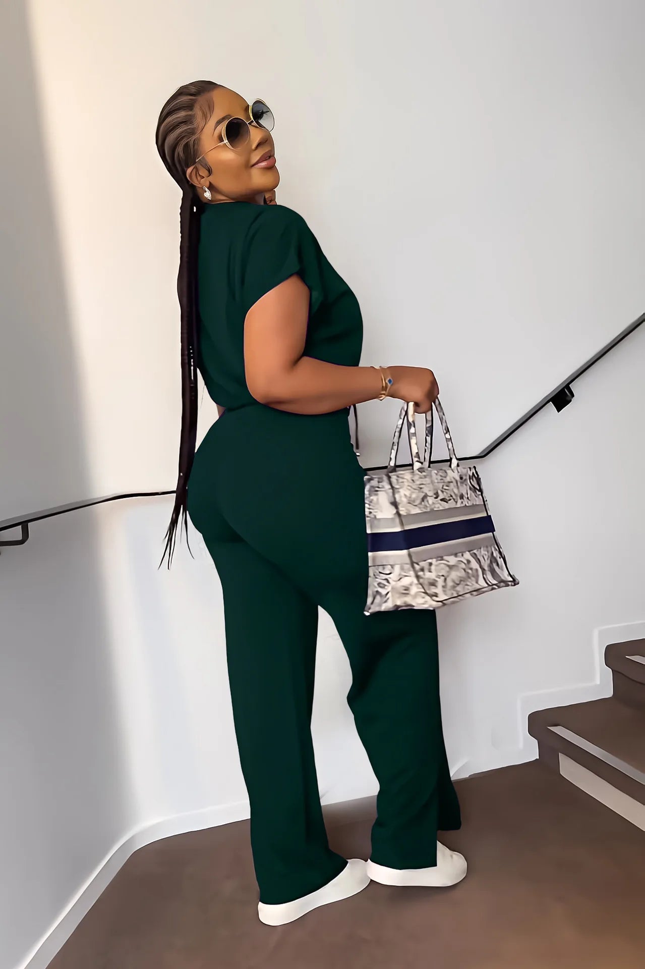 Women Casual Round Neck Drawstring Short Sleeve Top & High Waist Pants Set Summer Solid Two Piece Suit Sets Outfits Set Female - MAGUSTA BEAUTY