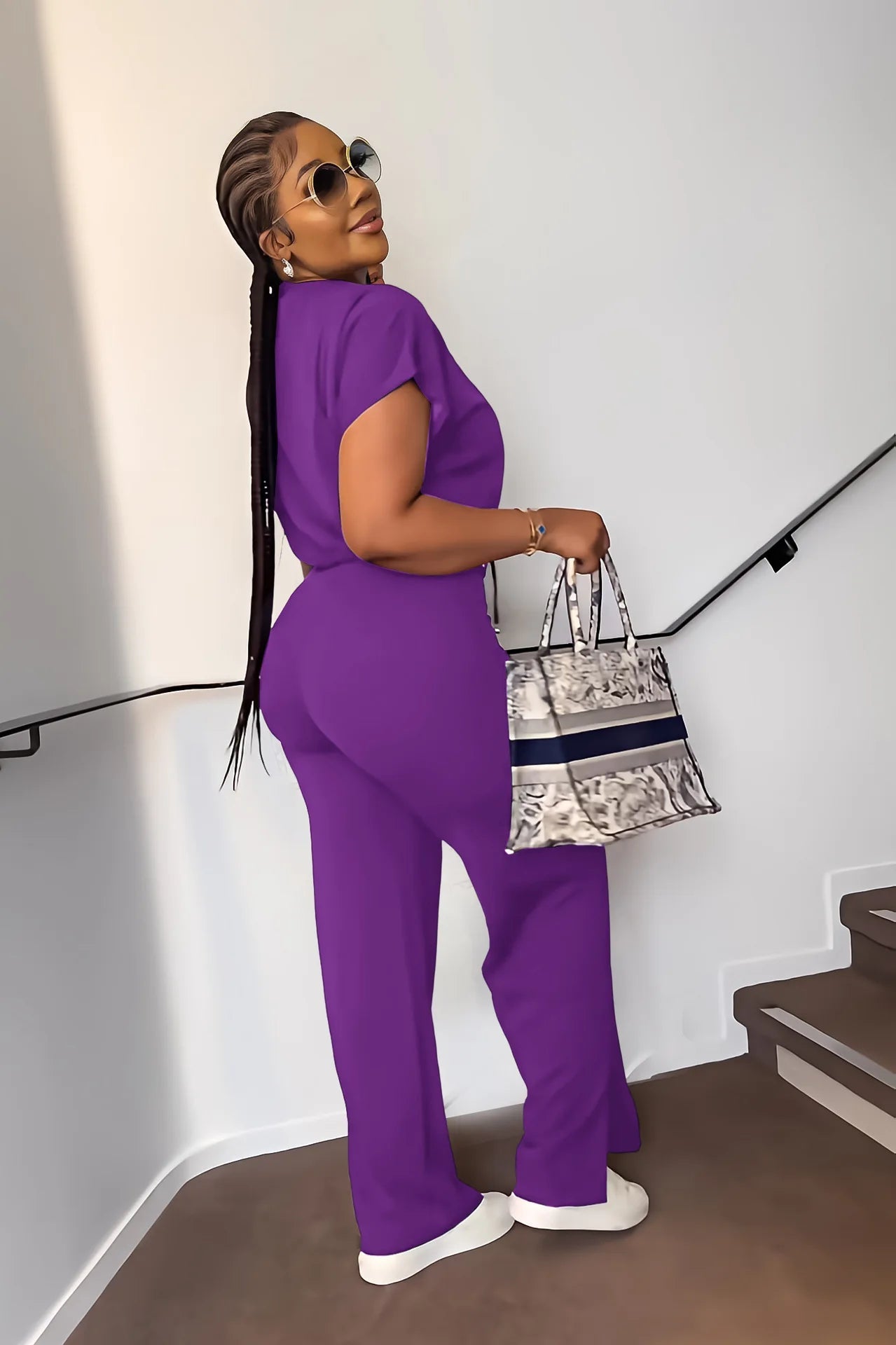Women Casual Round Neck Drawstring Short Sleeve Top & High Waist Pants Set Summer Solid Two Piece Suit Sets Outfits Set Female - MAGUSTA BEAUTY