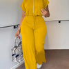 Women Casual Round Neck Drawstring Short Sleeve Top & High Waist Pants Set Summer Solid Two Piece Suit Sets Outfits Set Female - MAGUSTA BEAUTY