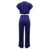 Women Casual Round Neck Drawstring Short Sleeve Top & High Waist Pants Set Summer Solid Two Piece Suit Sets Outfits Set Female - MAGUSTA BEAUTY