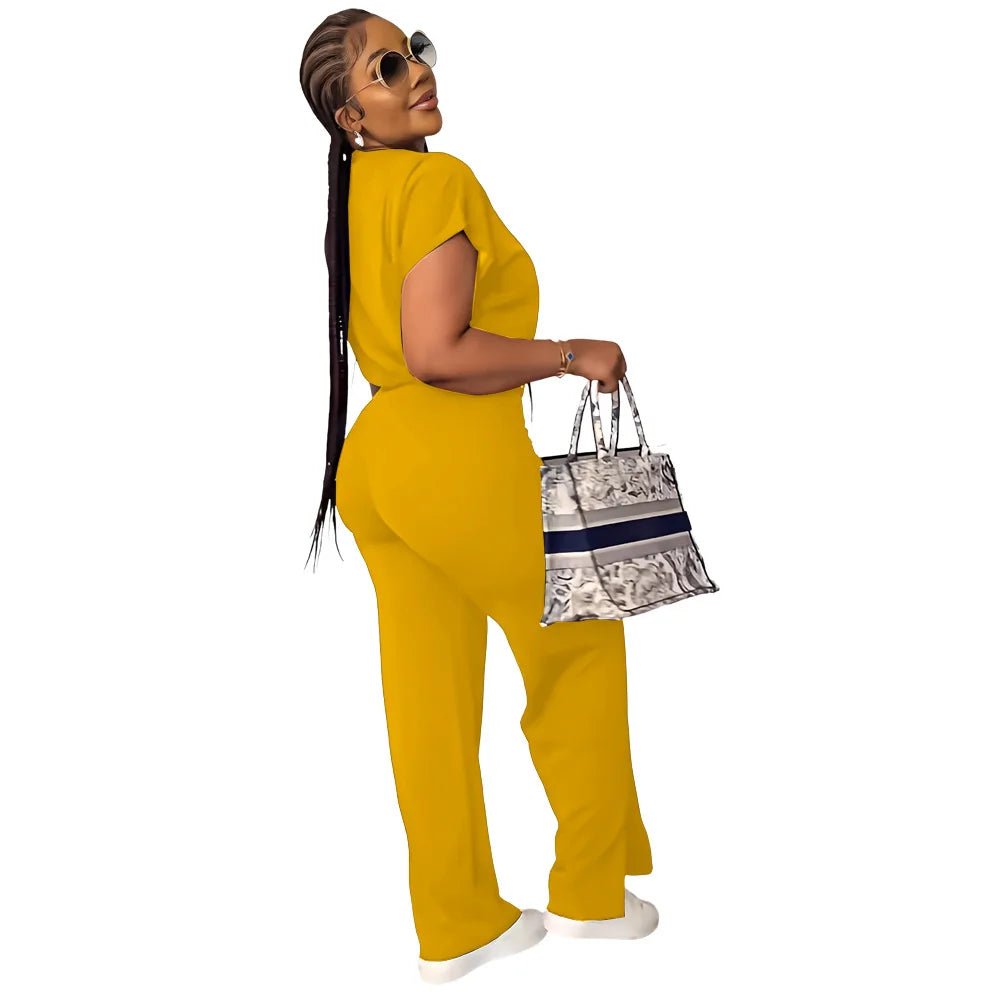 Women Casual Round Neck Drawstring Short Sleeve Top & High Waist Pants Set Summer Solid Two Piece Suit Sets Outfits Set Female - MAGUSTA BEAUTY