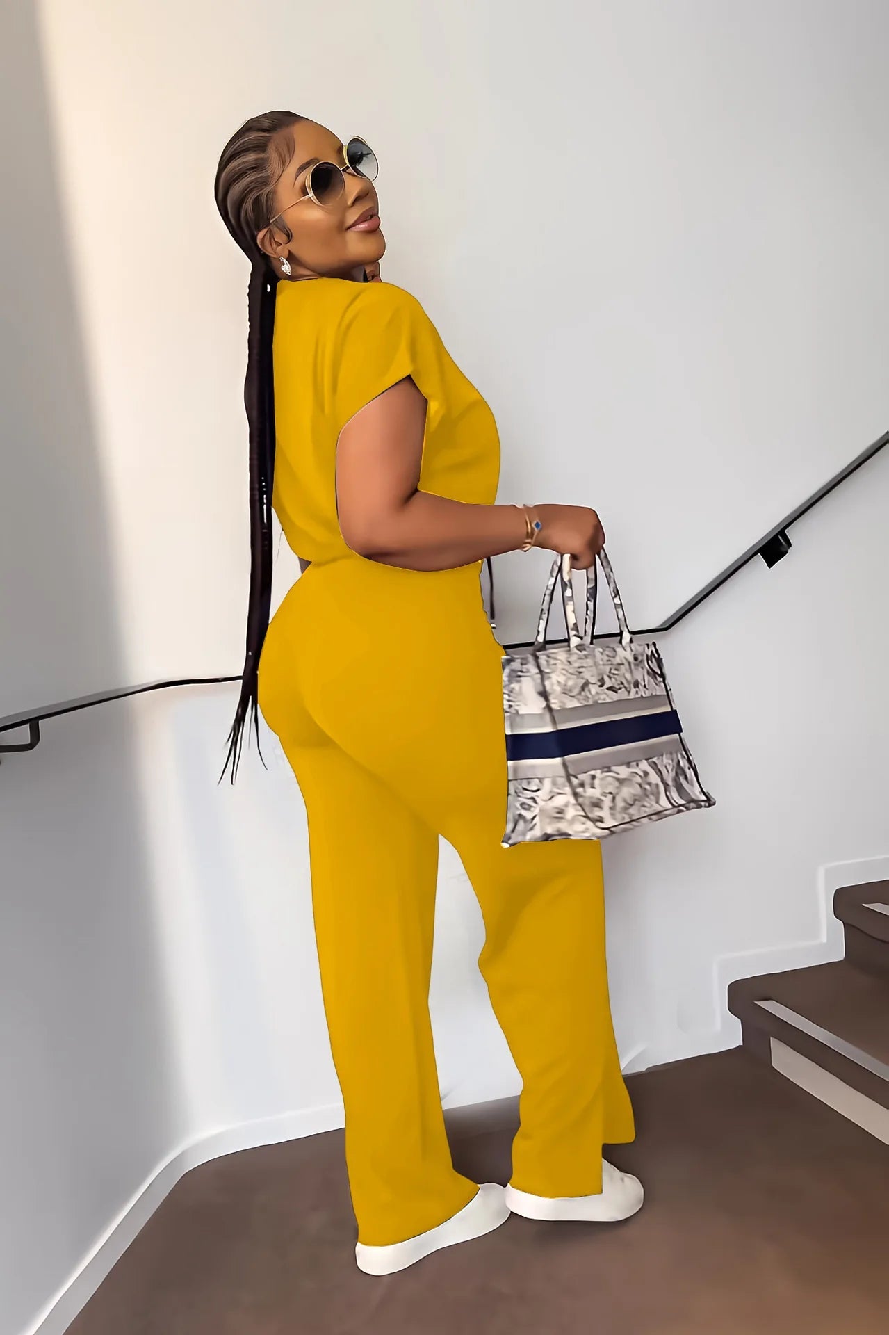 Women Casual Round Neck Drawstring Short Sleeve Top & High Waist Pants Set Summer Solid Two Piece Suit Sets Outfits Set Female - MAGUSTA BEAUTY