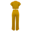 Women Casual Round Neck Drawstring Short Sleeve Top & High Waist Pants Set Summer Solid Two Piece Suit Sets Outfits Set Female - MAGUSTA BEAUTY